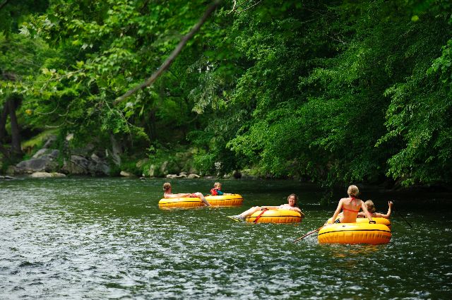 Tubing down the river.