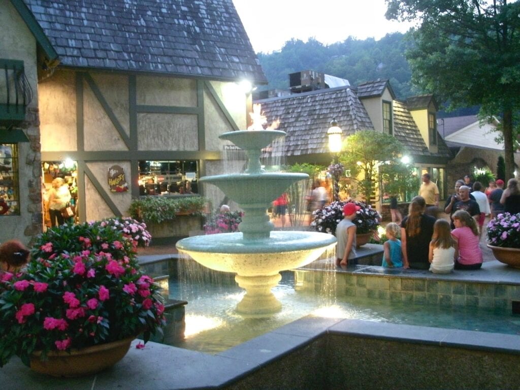 The Village fountain with fire